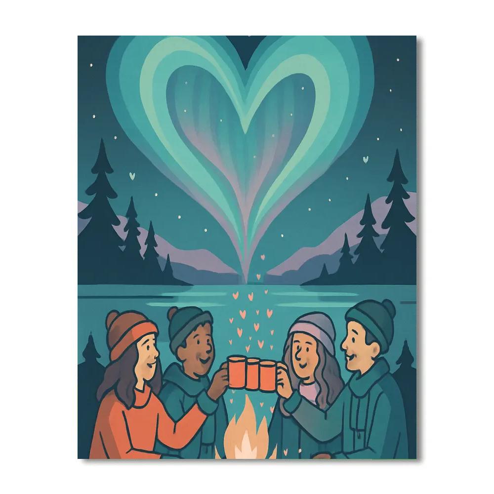 Aurora Over The Lake Valentines Day Campfire DIY paint by numbers
