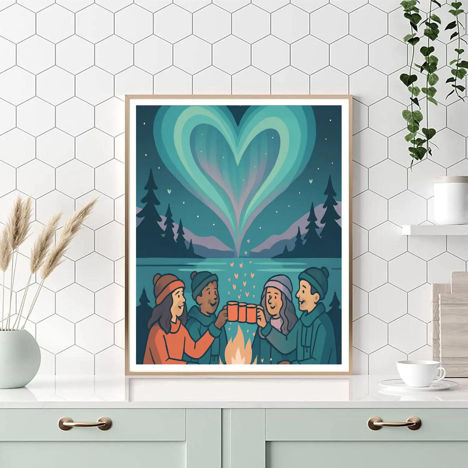 Aurora Over The Lake Valentines Day Campfire DIY paint by numbers