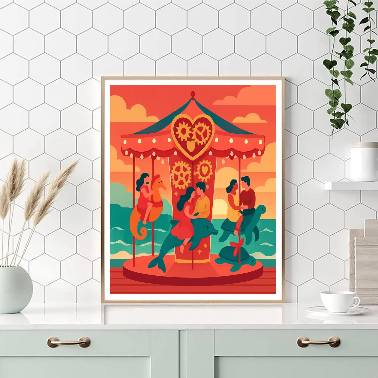 Clockwork Carousel At The Pier Valentines Day paint by number