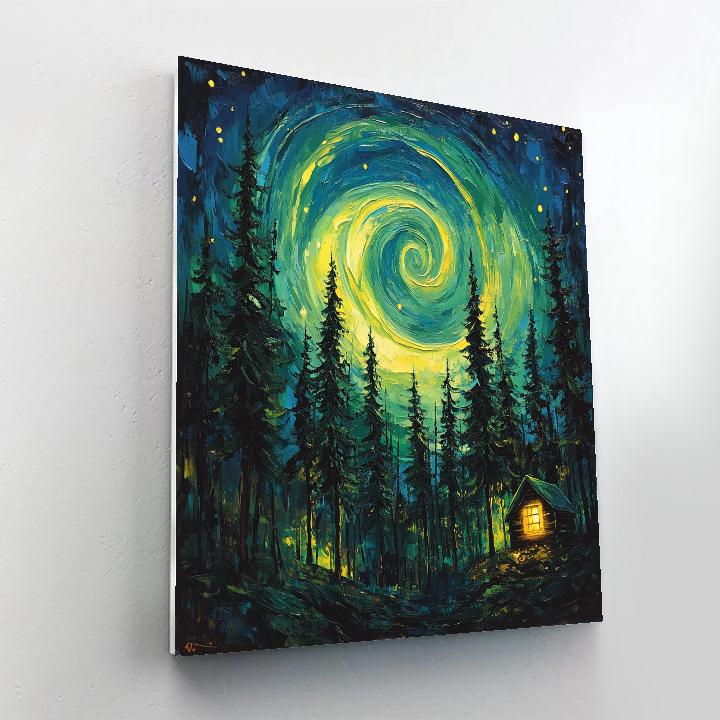 Van Gogh Inspired Aurora Over Pine Forest Number painting