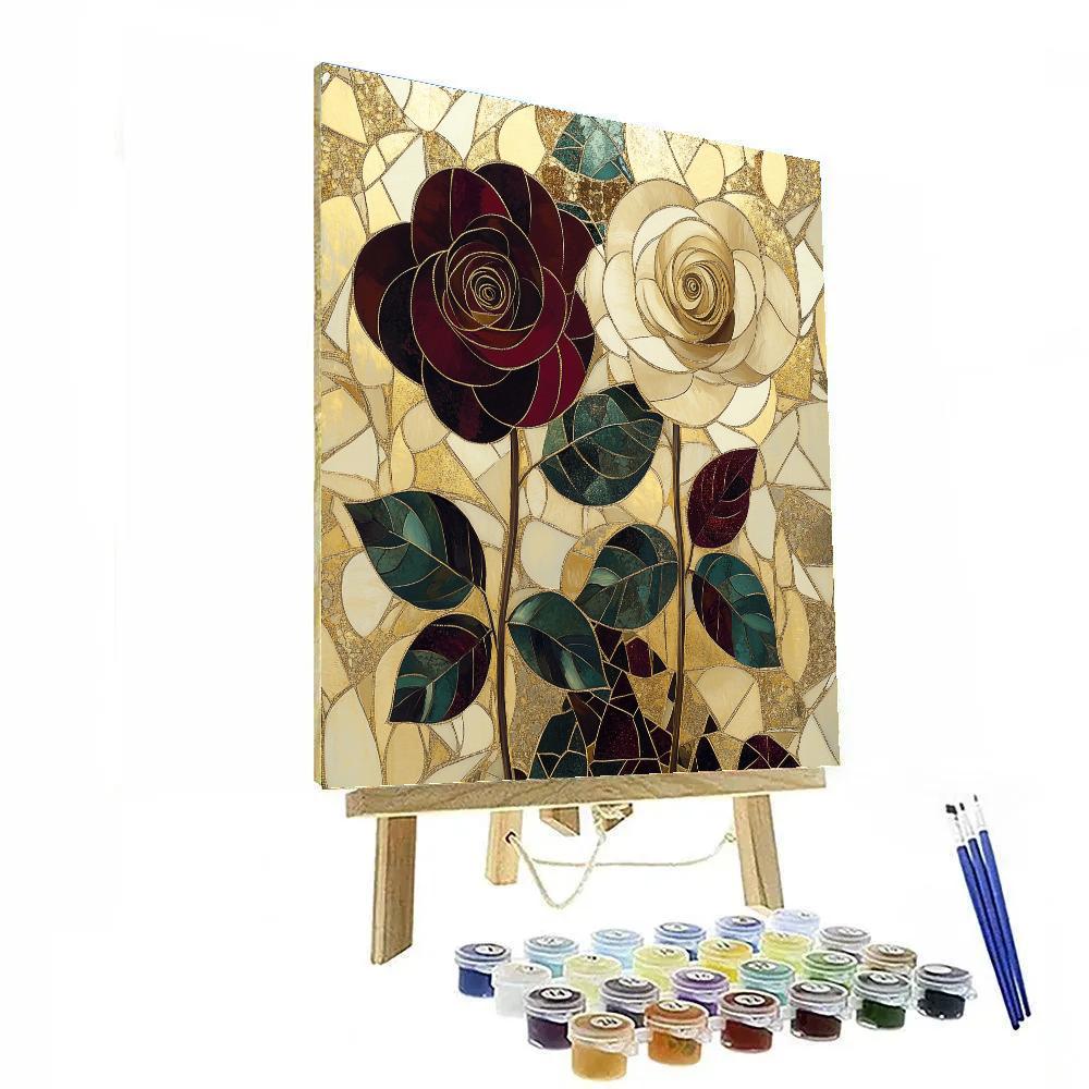 Gustav Klimt Inspired Golden Rose Garden paint by color