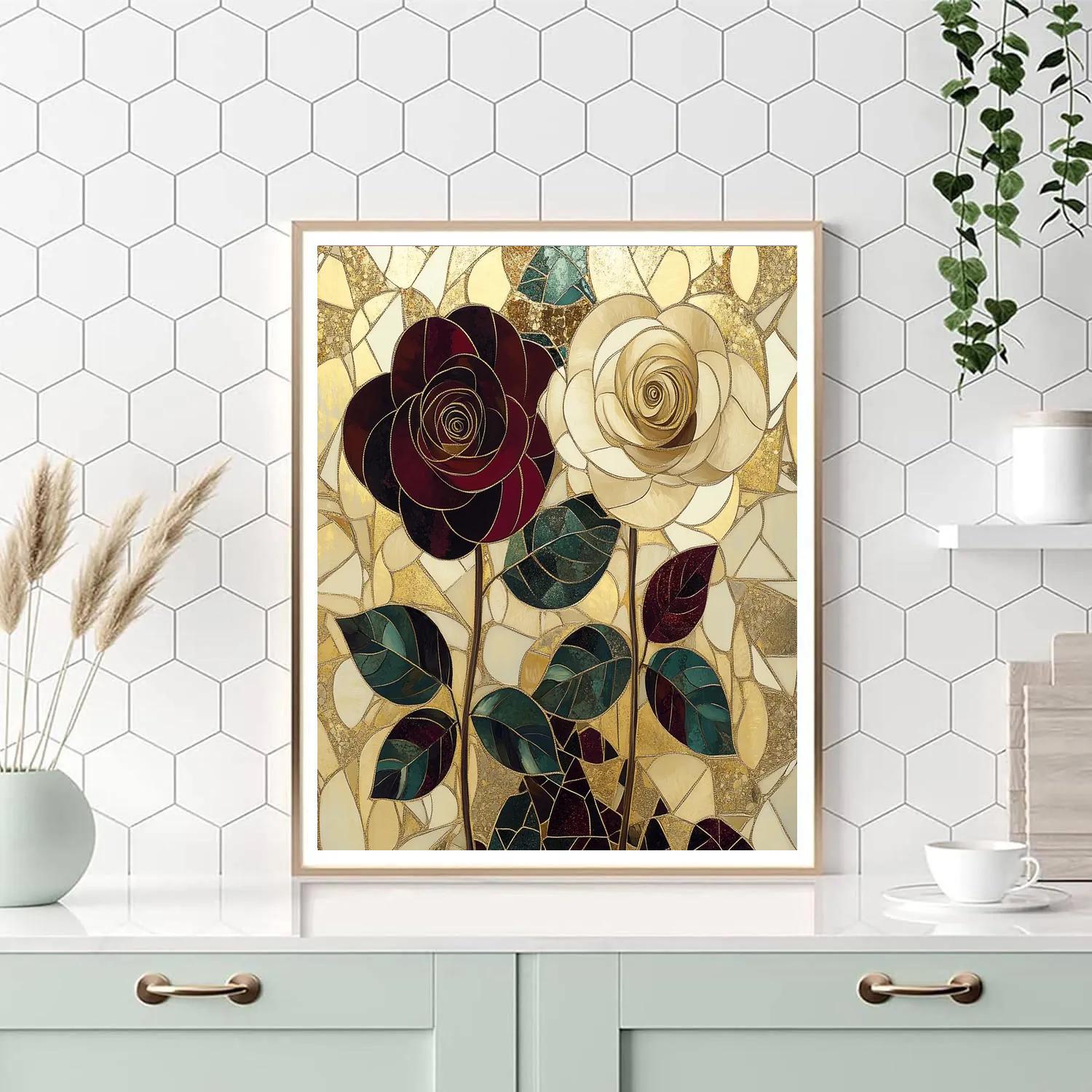Gustav Klimt Inspired Golden Rose Garden paint by color