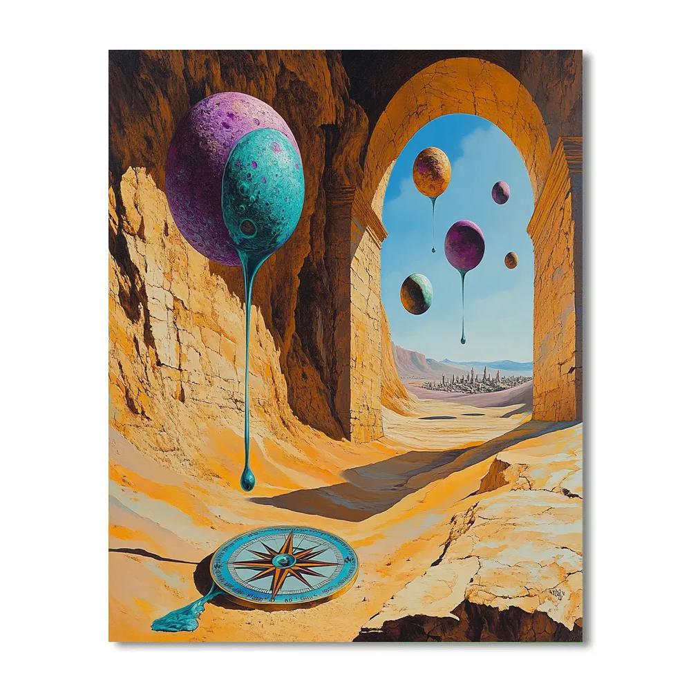 Salvador Dali Inspired Desert With Floating Planets Paint by numbers art