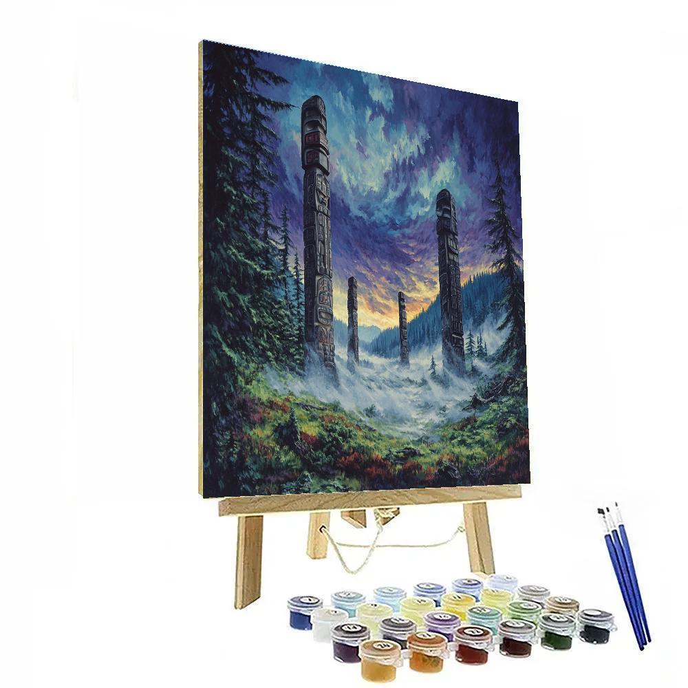 Emily Carr Inspired Stormlit Totem Grove In Coastal Mist Paint by numbers kits