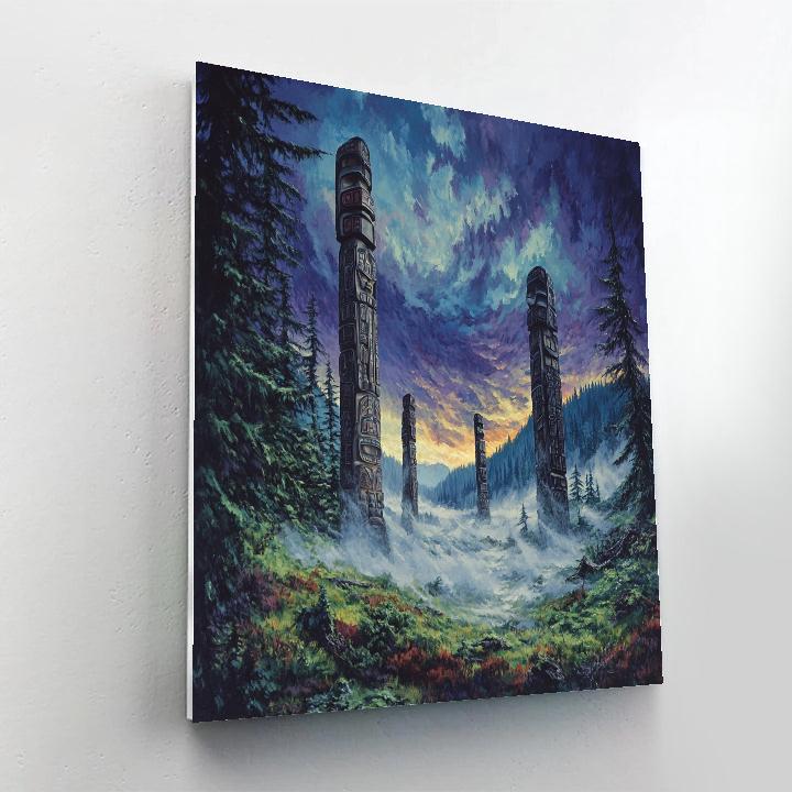 Emily Carr Inspired Stormlit Totem Grove In Coastal Mist Paint by numbers kits