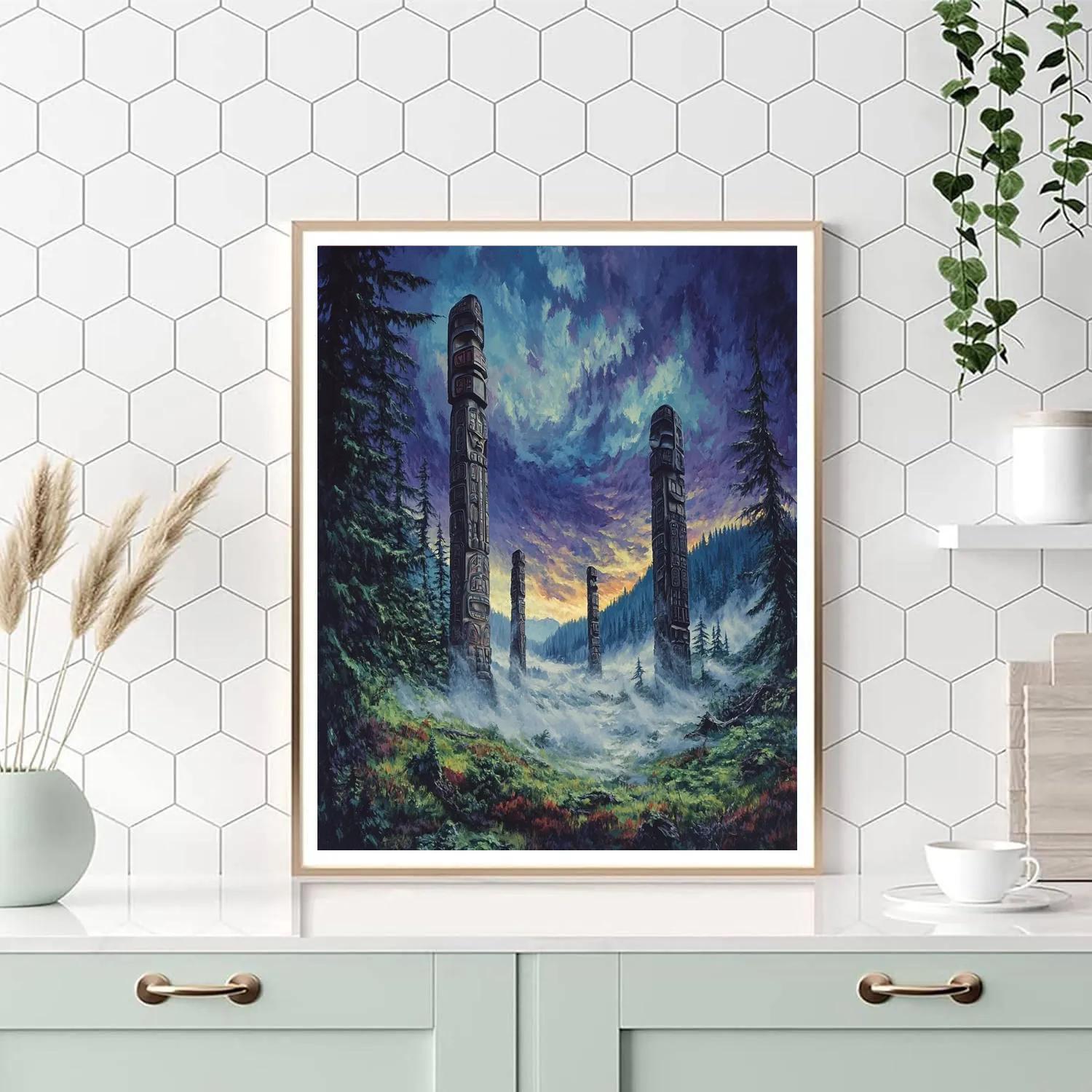 Emily Carr Inspired Stormlit Totem Grove In Coastal Mist Paint by numbers kits