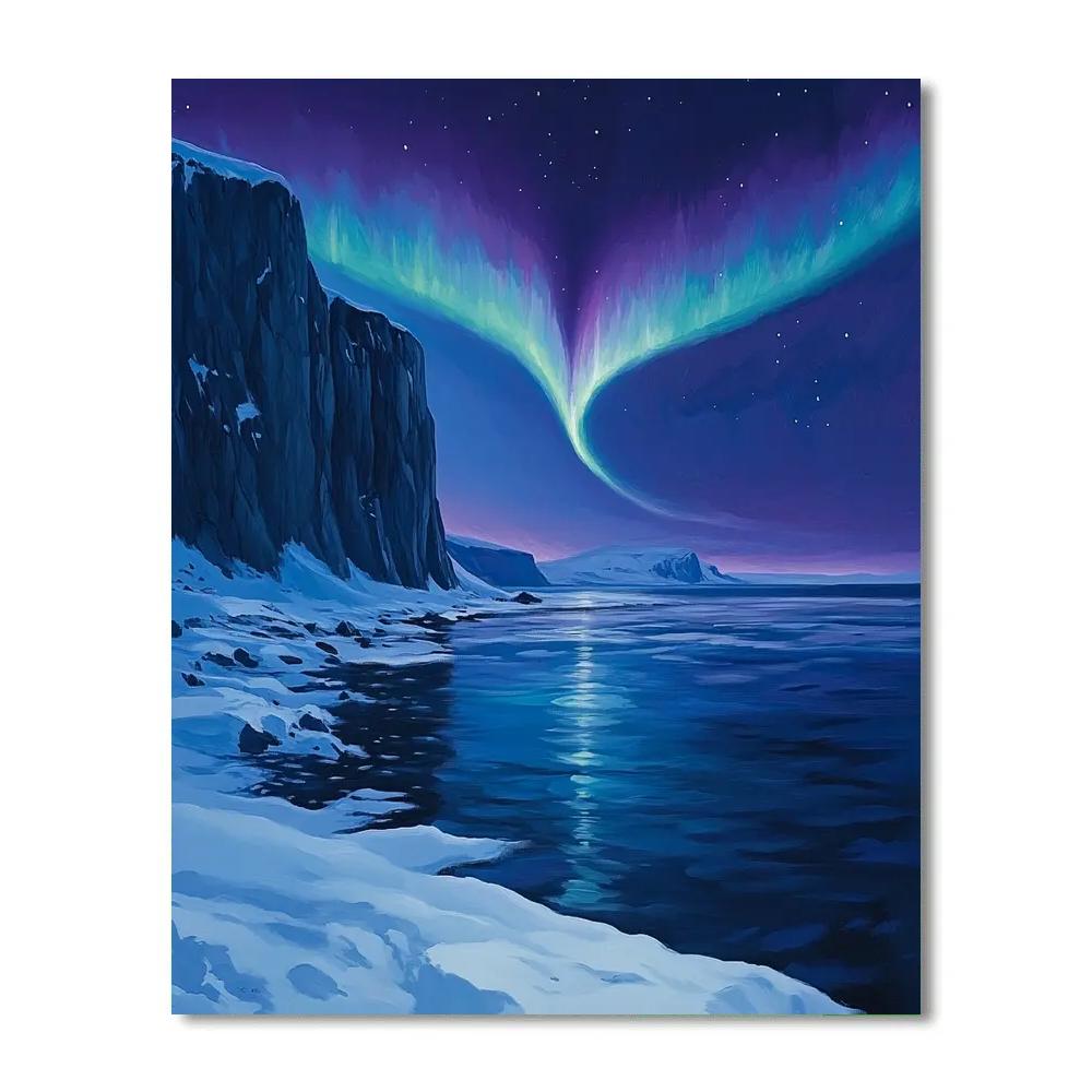 Lawren Harris Inspired Amethyst Aurora Over Silent Fjord paint by number