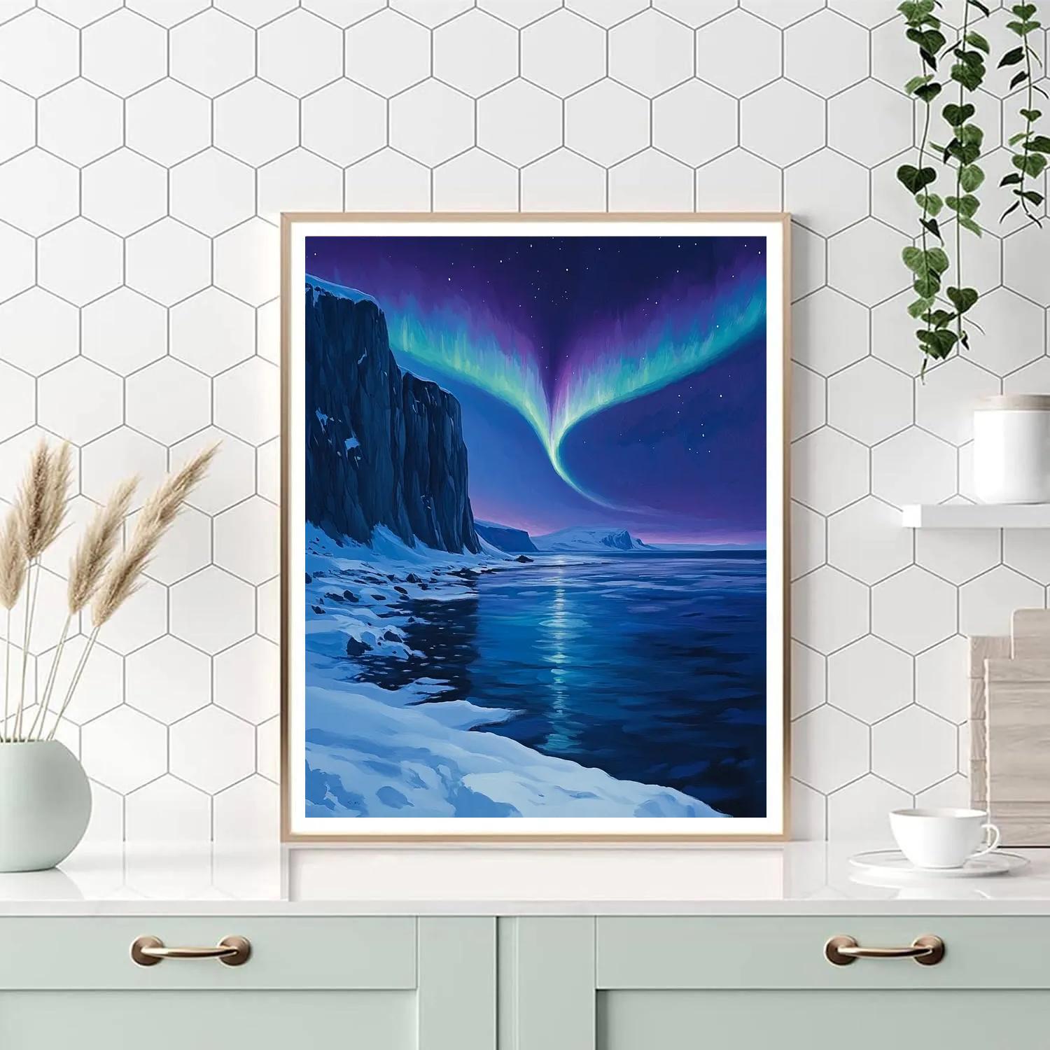 Lawren Harris Inspired Amethyst Aurora Over Silent Fjord paint by number