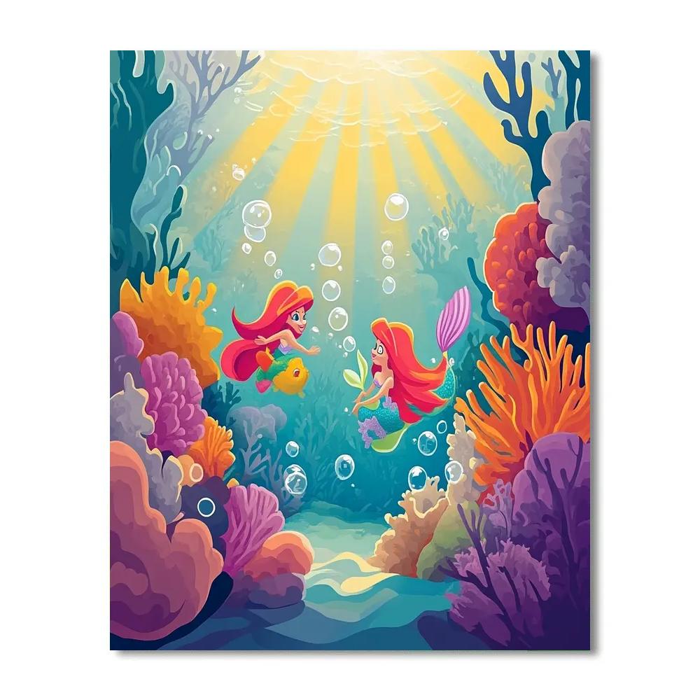 Ariel And Flounder Coral Reef Bubble Trail Numbered painting kits