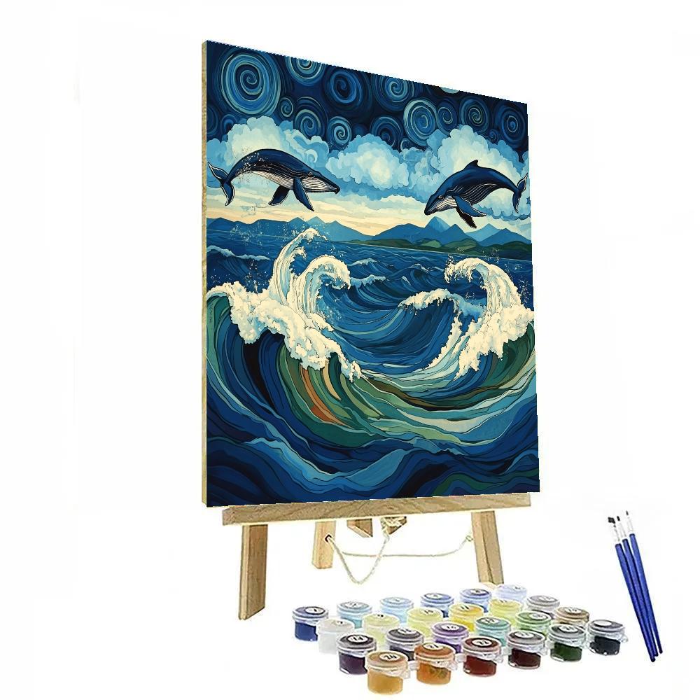 Katsushika Hokusai Inspired Ocean Storm With Whales Number painting