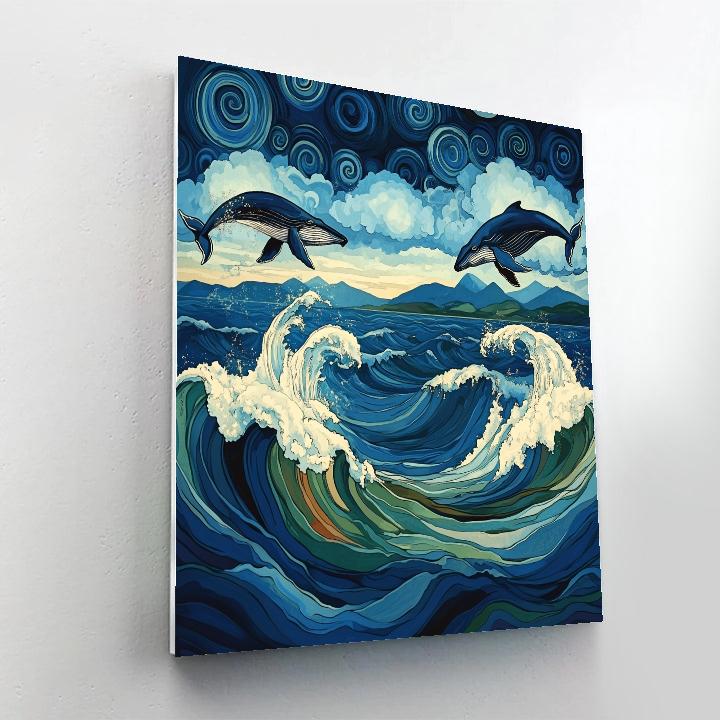 Katsushika Hokusai Inspired Ocean Storm With Whales Number painting