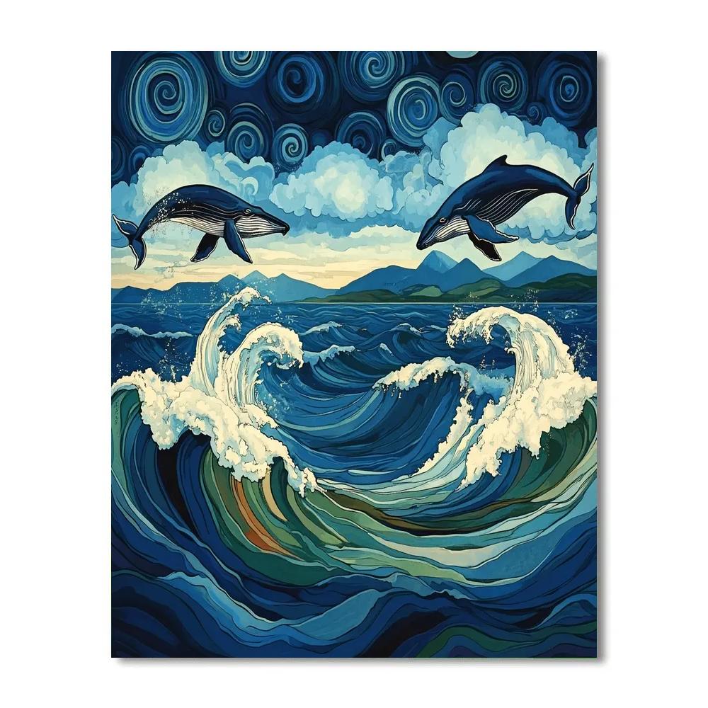 Katsushika Hokusai Inspired Ocean Storm With Whales Number painting
