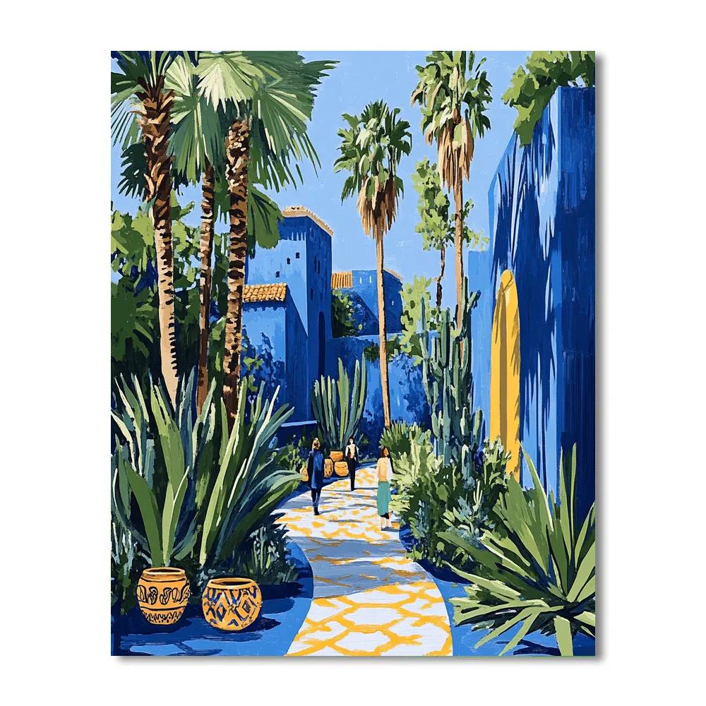 Oasis Of Majorelle Garden Paths Marrakech Morocco Paint by numbers art