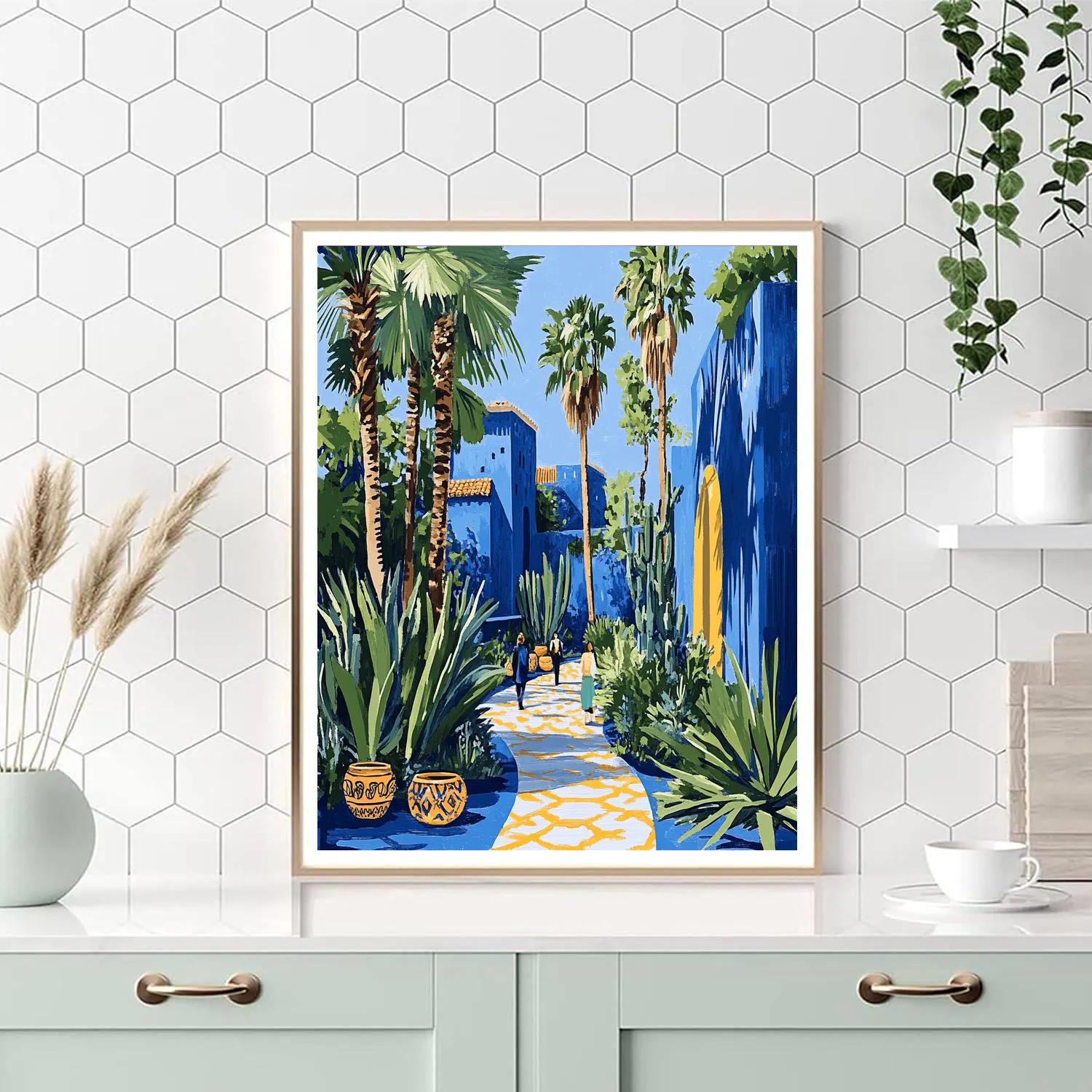 Oasis Of Majorelle Garden Paths Marrakech Morocco Paint by numbers art