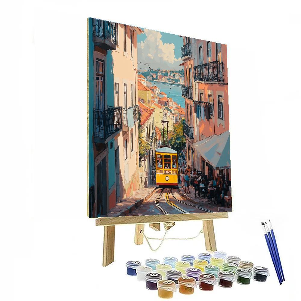 Historic Tram Climb On Rua Da Bica Lisbon Portugal paint by numbers