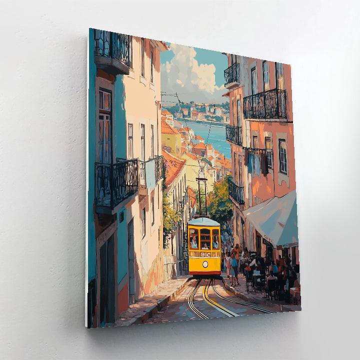 Historic Tram Climb On Rua Da Bica Lisbon Portugal paint by numbers