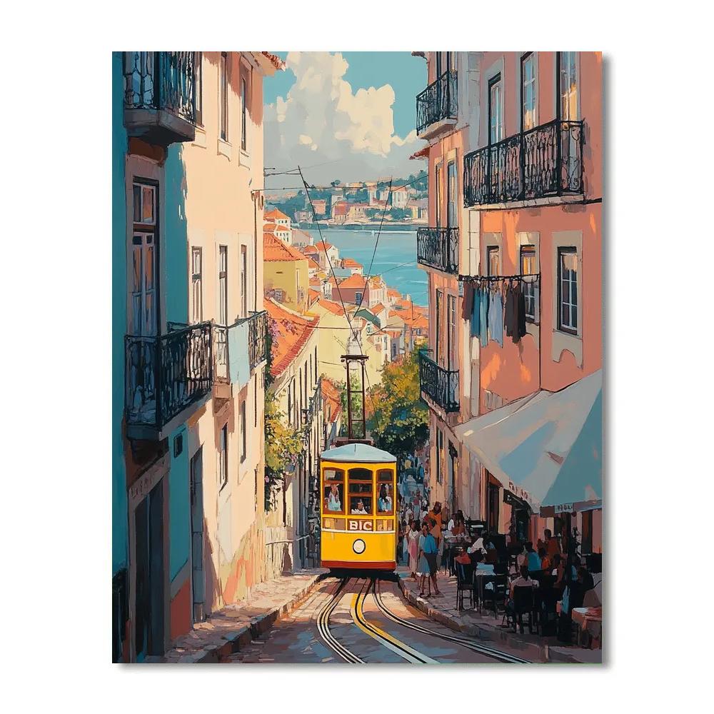 Historic Tram Climb On Rua Da Bica Lisbon Portugal paint by numbers