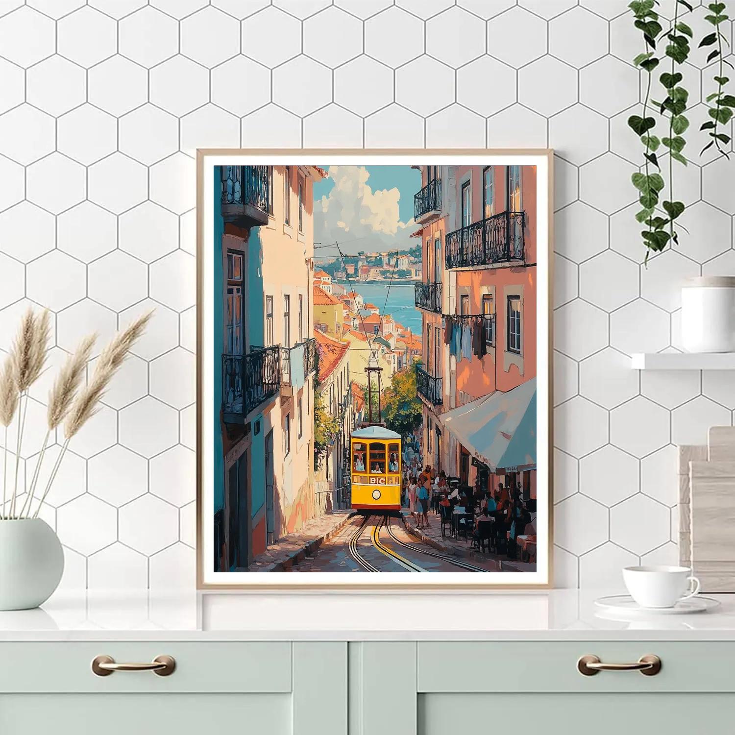 Historic Tram Climb On Rua Da Bica Lisbon Portugal paint by numbers