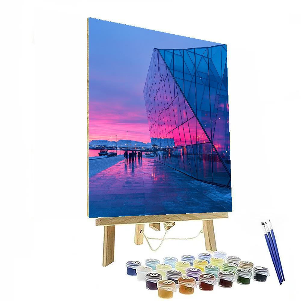 Frosty Sunrise At Harpa Concert Hall Reykjavik Iceland paint by color