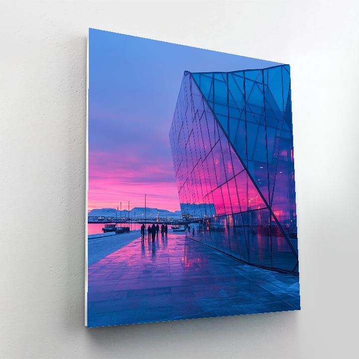 Frosty Sunrise At Harpa Concert Hall Reykjavik Iceland paint by color