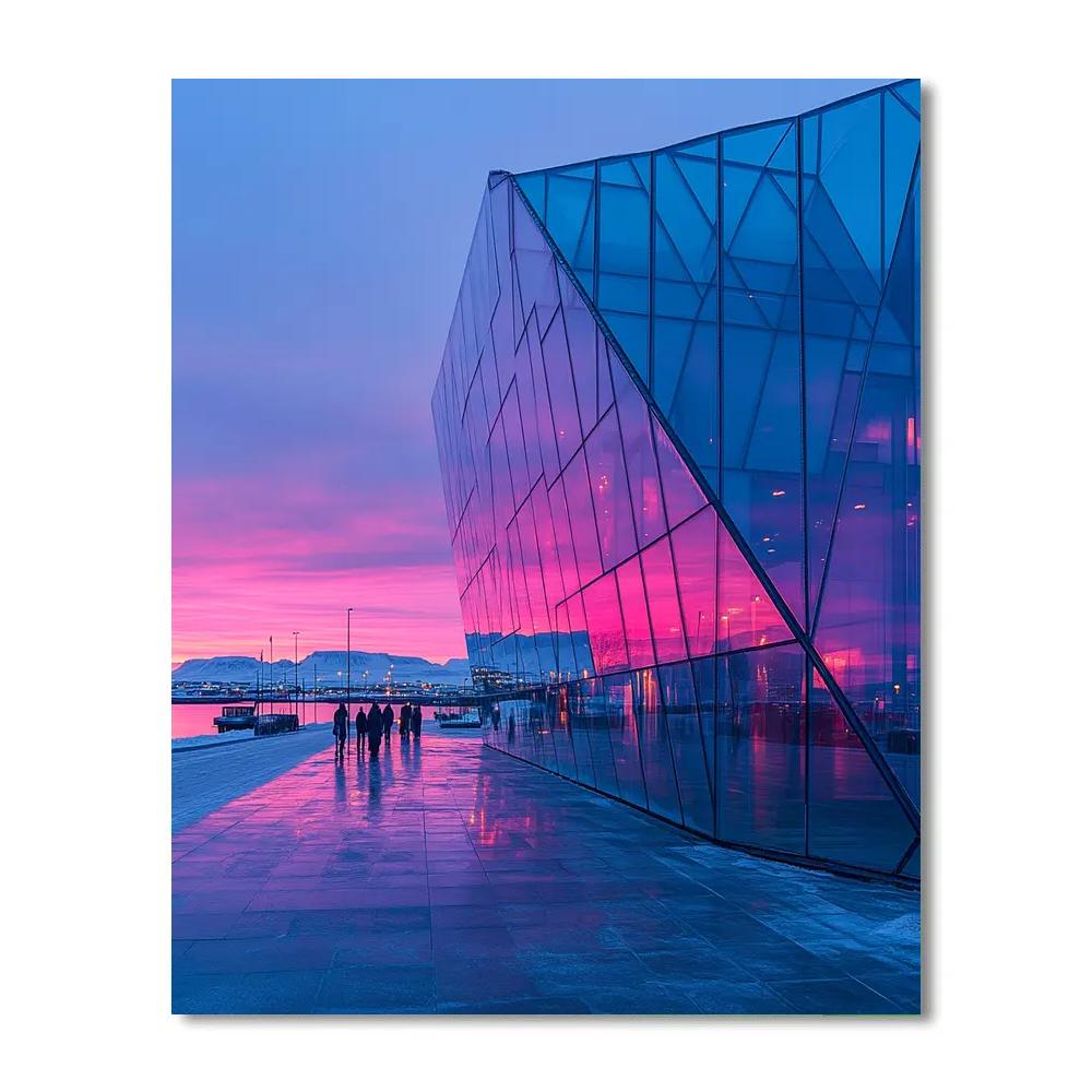 Frosty Sunrise At Harpa Concert Hall Reykjavik Iceland paint by color