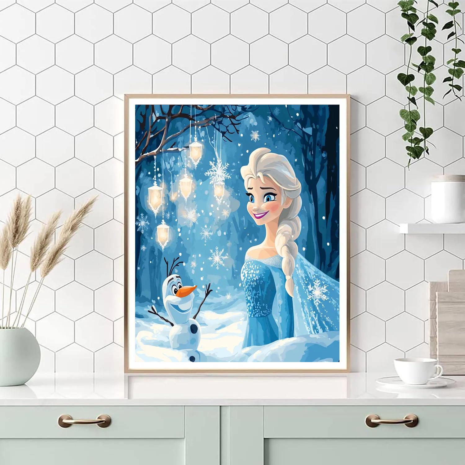 Elsa And Olaf Crystal Snowflake Glow Number painting