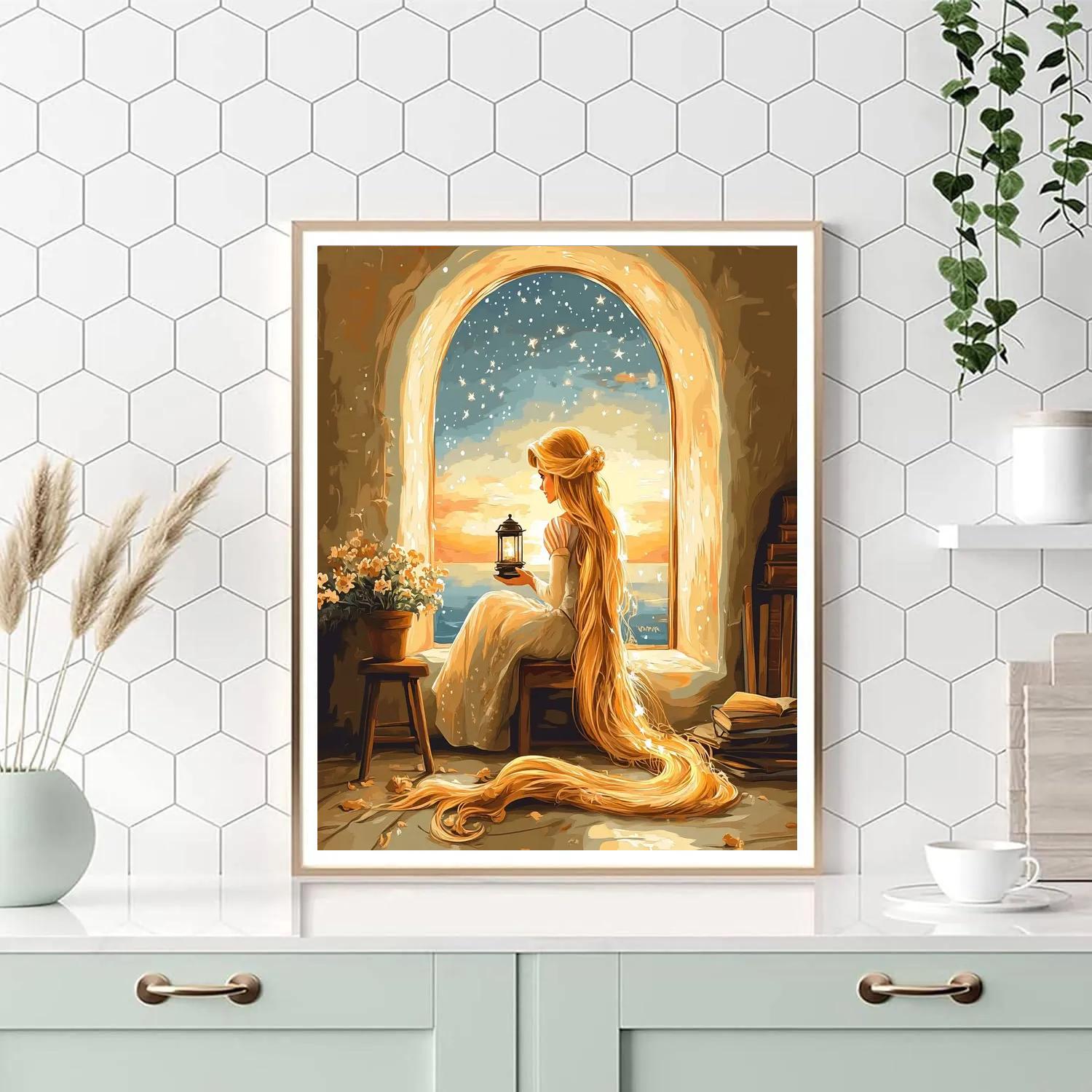 Rapunzel Tower Window Sky Lantern Practice Numbered painting kits