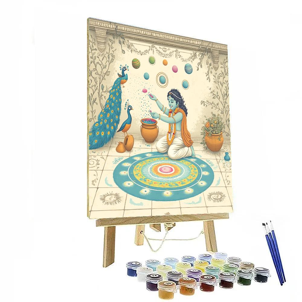 Krishna Paints Rangoli With Floating Planets Number painting
