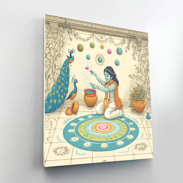 Krishna Paints Rangoli With Floating Planets Number painting