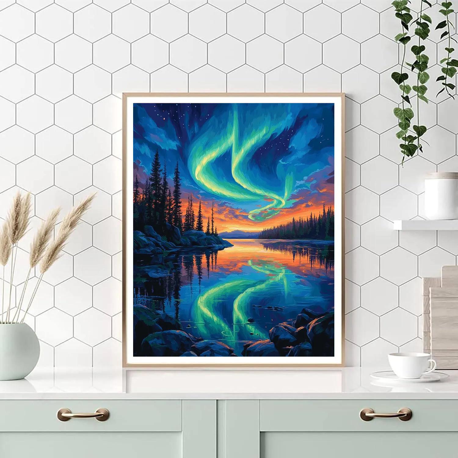 Frederick Varley Inspired Aurora Furnace Over Silent Pines Number painting