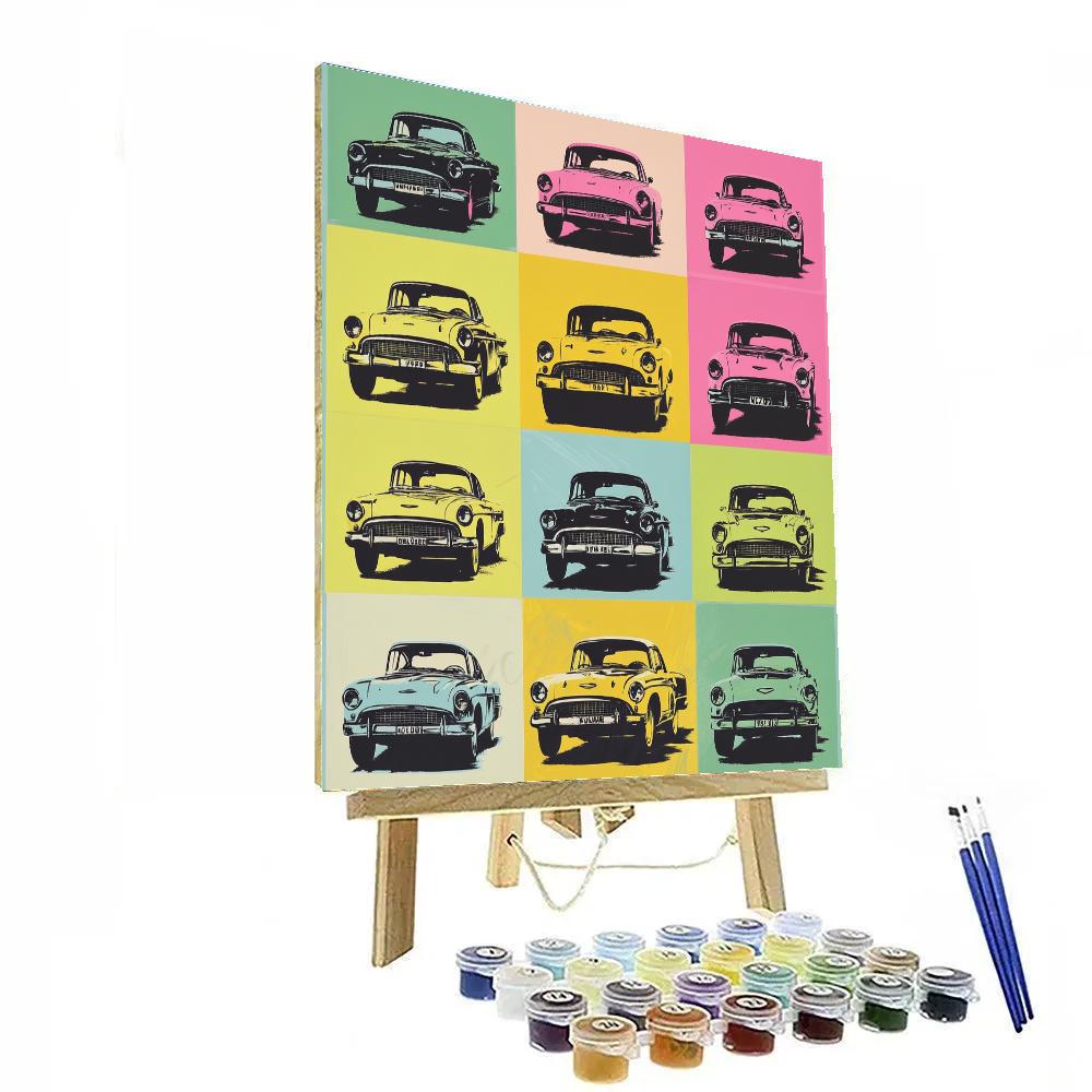 Andy Warhol Inspired Pop Art Vintage Car Grid paint by numbers