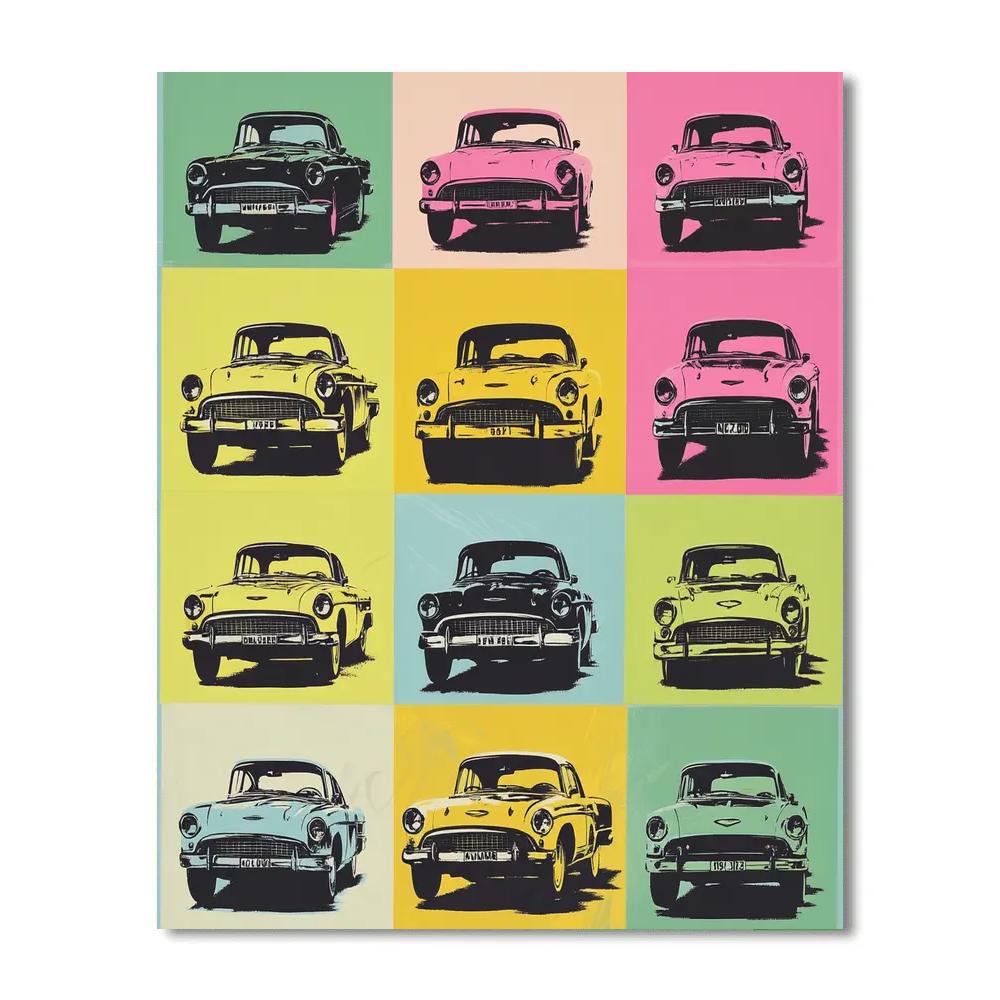 Andy Warhol Inspired Pop Art Vintage Car Grid paint by numbers