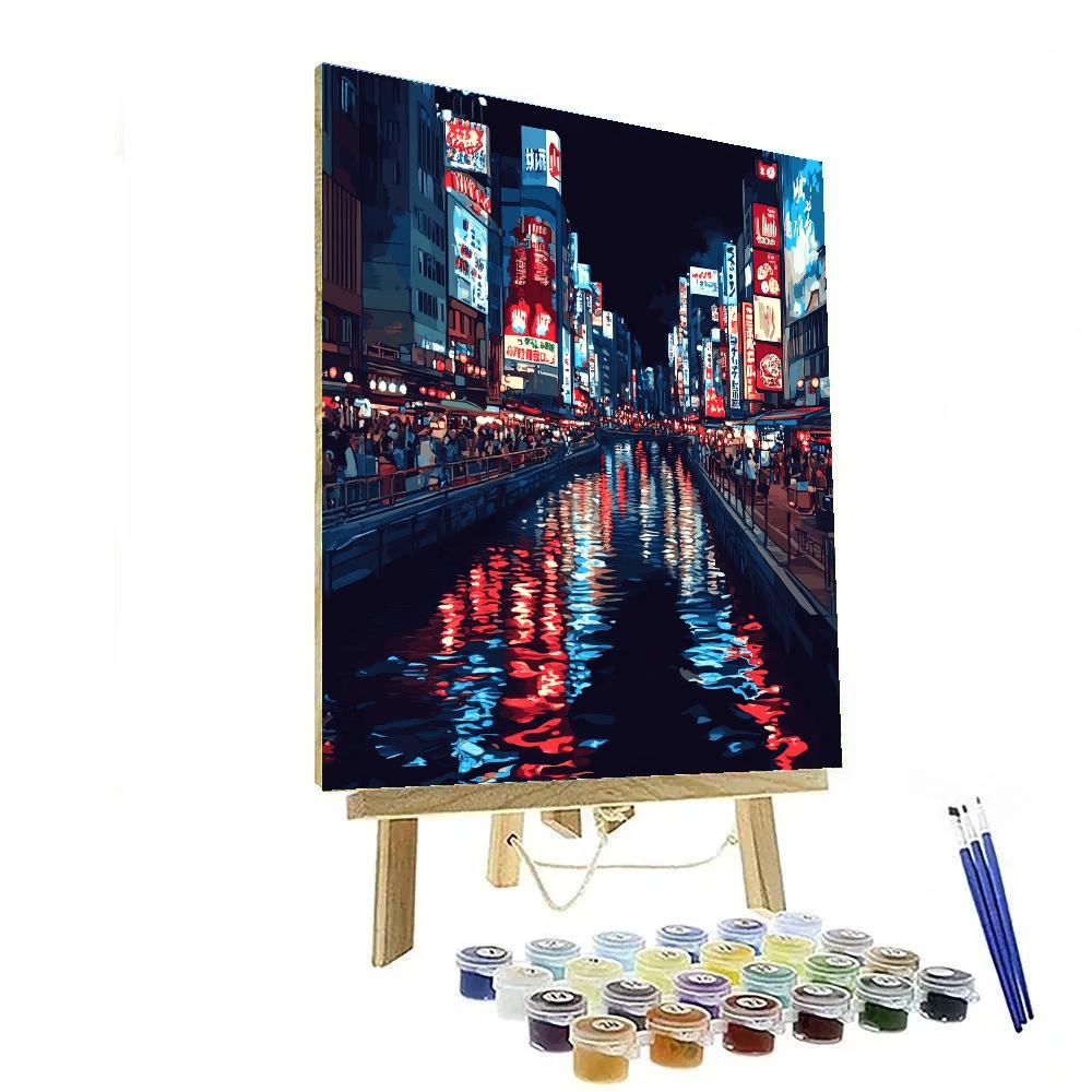 Neon Night At Dotonbori Canal Osaka Japan paint by number