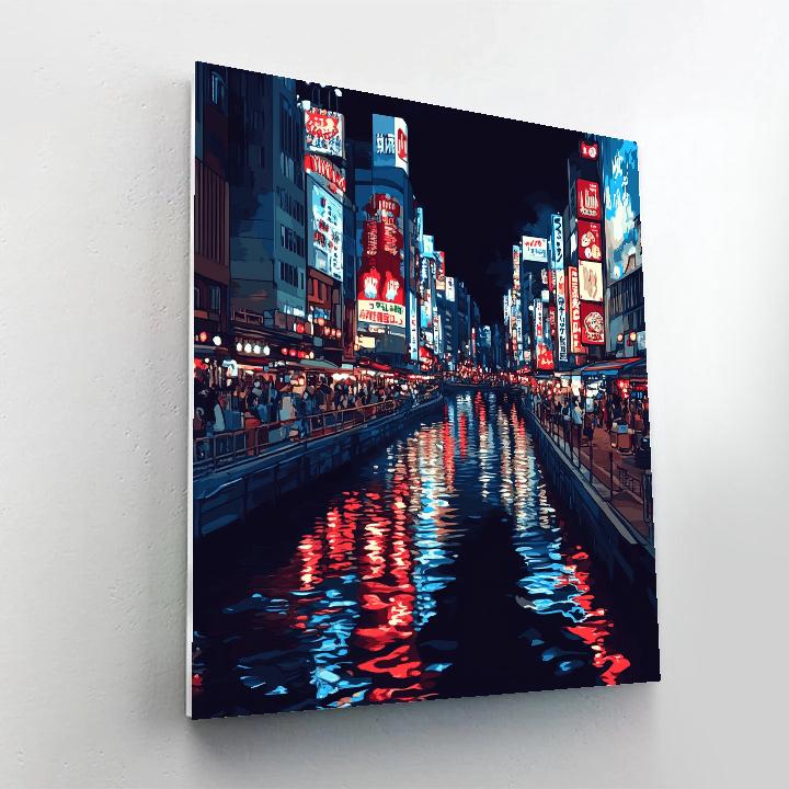 Neon Night At Dotonbori Canal Osaka Japan paint by number