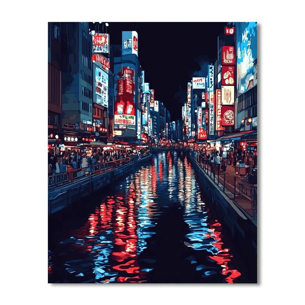 Neon Night At Dotonbori Canal Osaka Japan paint by number