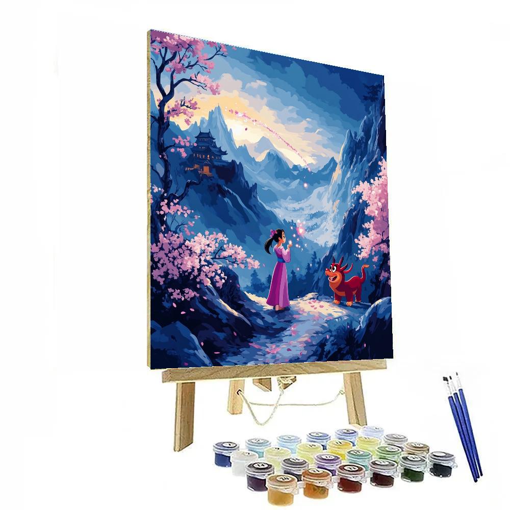 Mulan And Mushu Mountain Sky Spark Trail paint by color