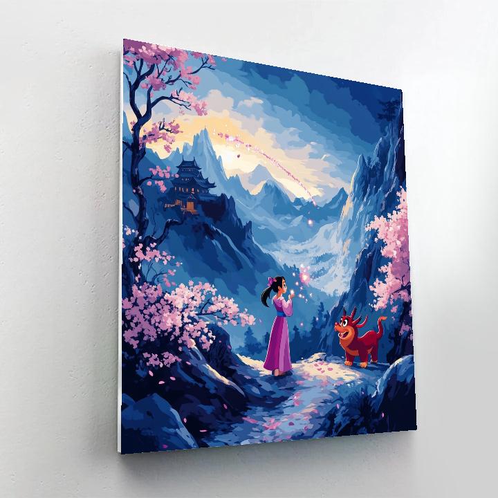 Mulan And Mushu Mountain Sky Spark Trail paint by color