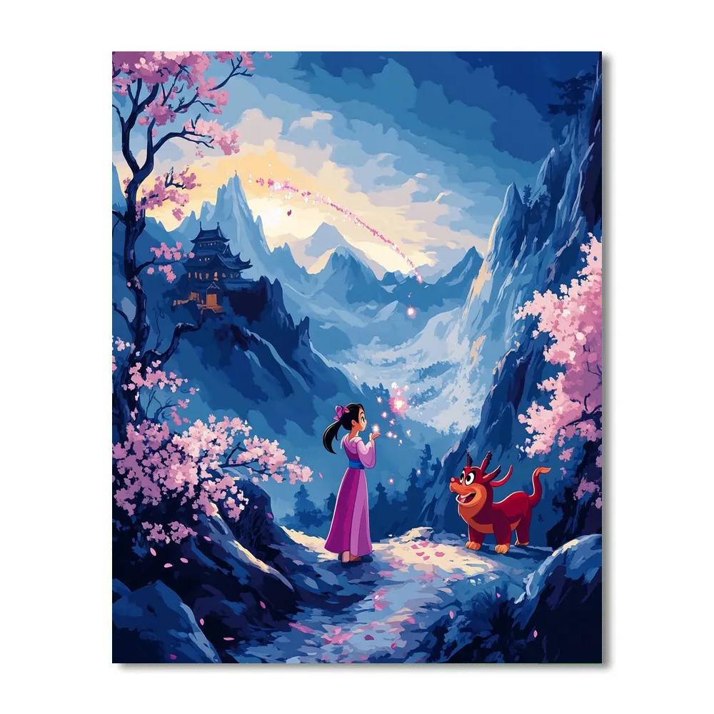 Mulan And Mushu Mountain Sky Spark Trail paint by color