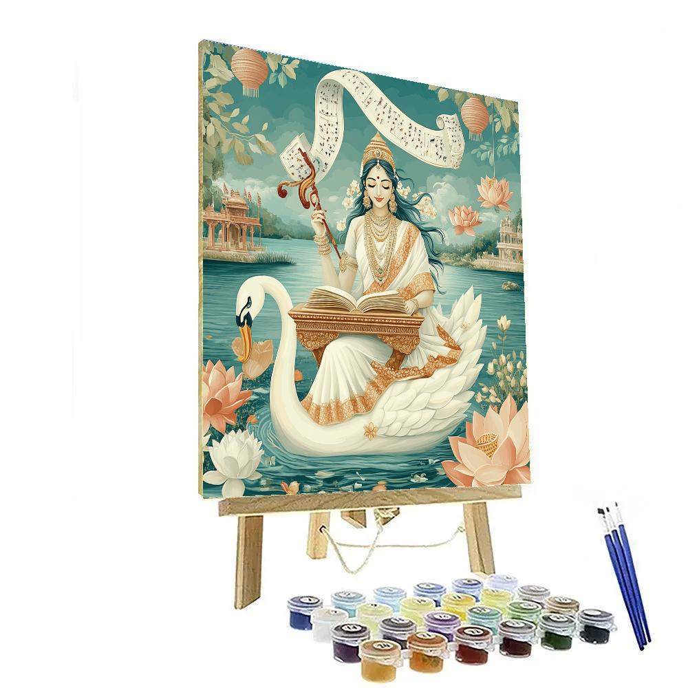 Saraswati And The Floating Library Of Lotus Pages Numbered painting kits
