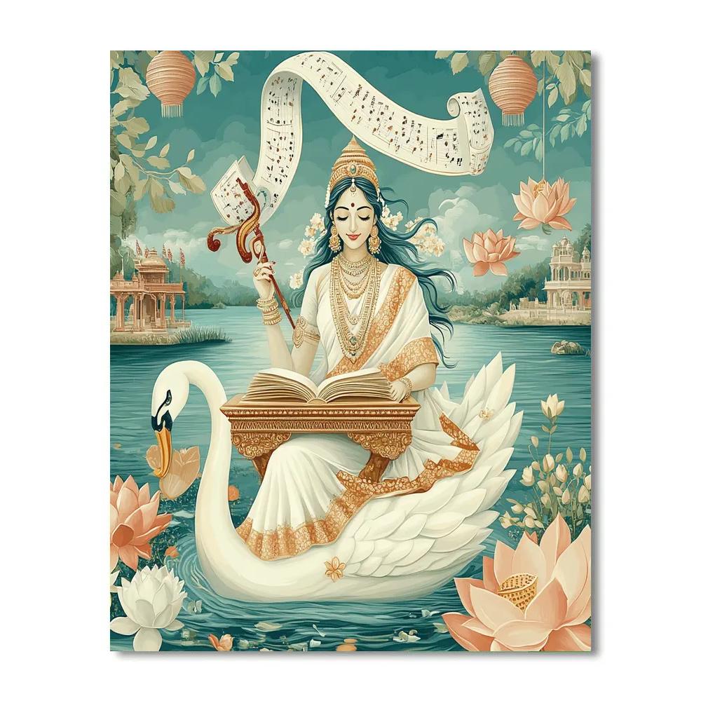 Saraswati And The Floating Library Of Lotus Pages Numbered painting kits