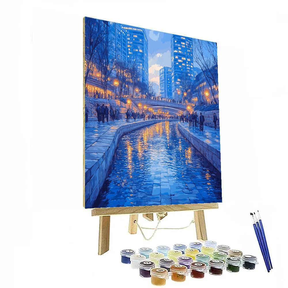 Riverwalk Under City Lights Seoul South Korea painting number kit