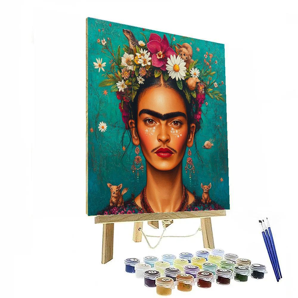 Frida Kahlo Inspired Portrait With Botanical Crown paint by number