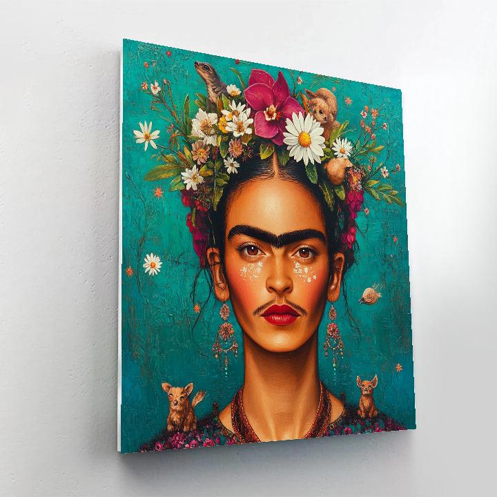 Frida Kahlo Inspired Portrait With Botanical Crown paint by number