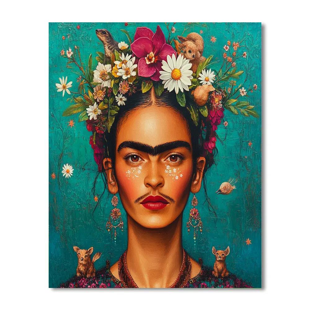 Frida Kahlo Inspired Portrait With Botanical Crown paint by number