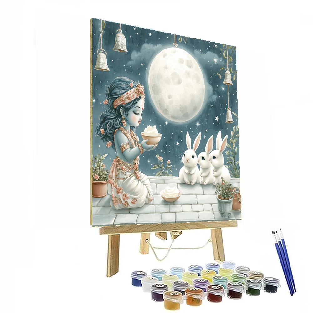 Krishna Serves Butter To The Moon Rabbits paint by number