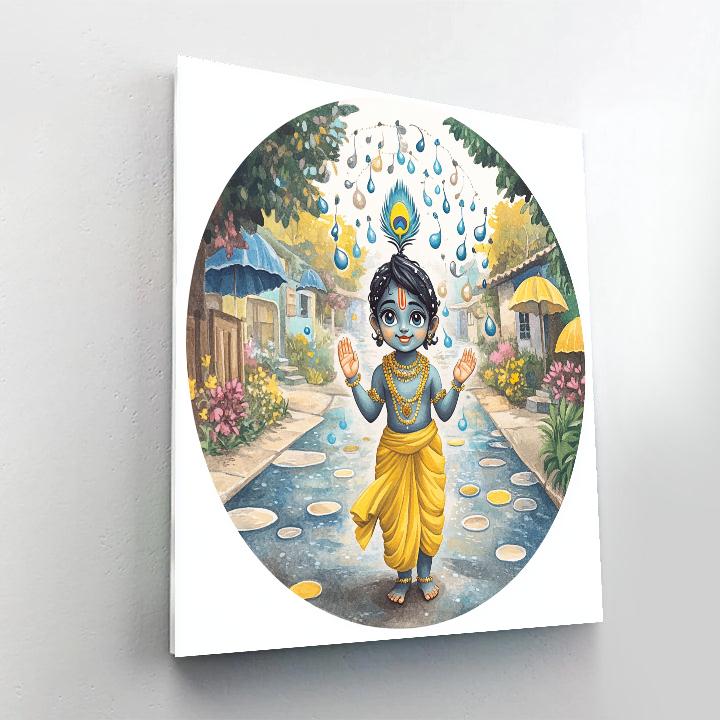 Krishna Turns Raindrops Into Beads Of Music painting number kit