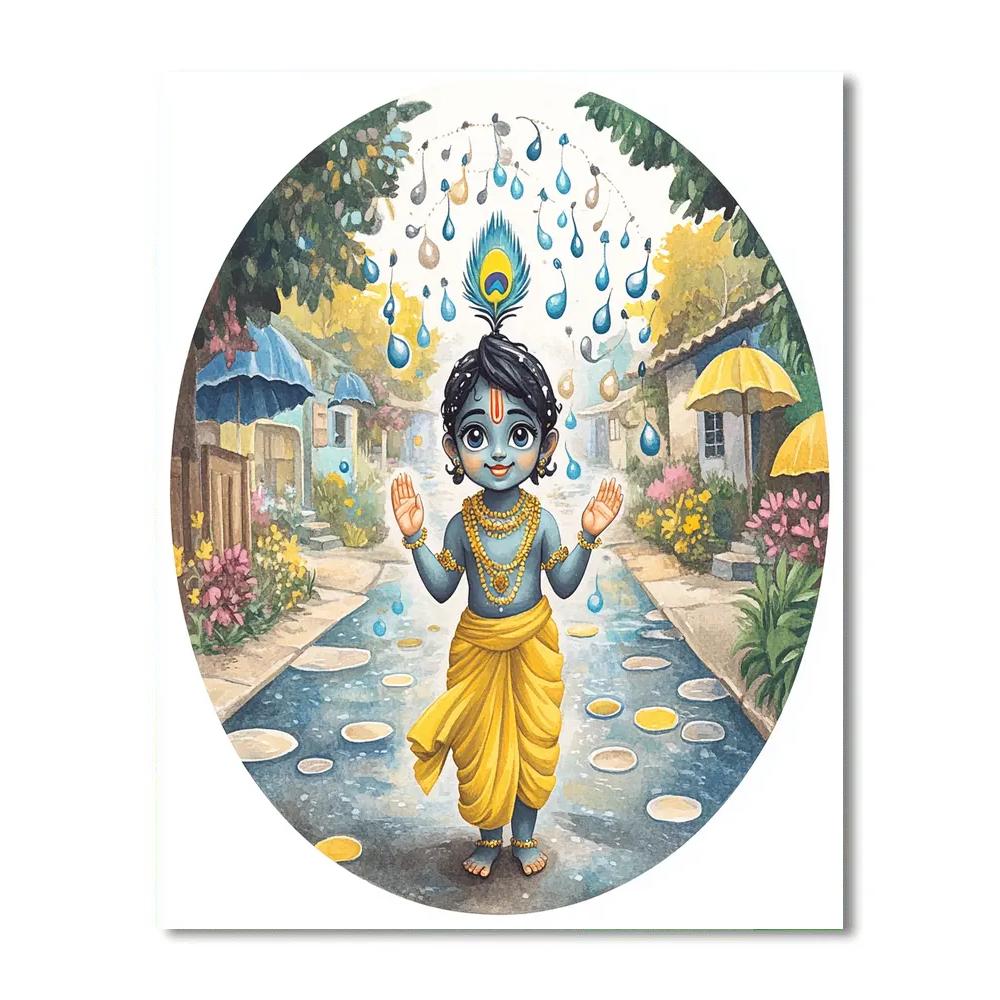 Krishna Turns Raindrops Into Beads Of Music painting number kit