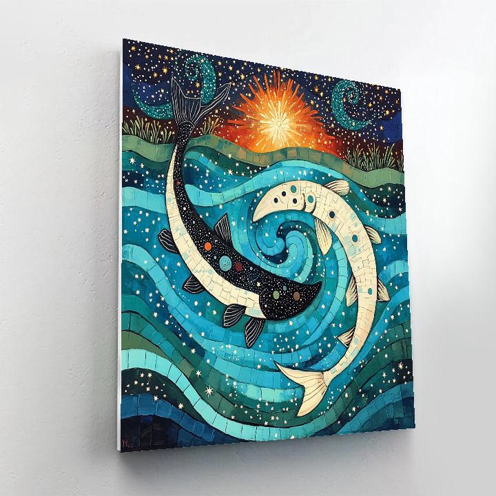 Norval Morrisseau Inspired Salmon Of The River Constellations paint by color