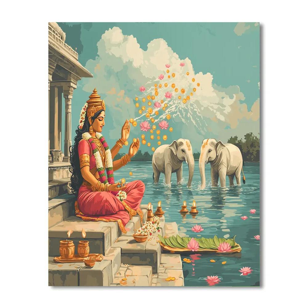 Lakshmi-Crafted Riverbank Of Rising Coins paint by numbers