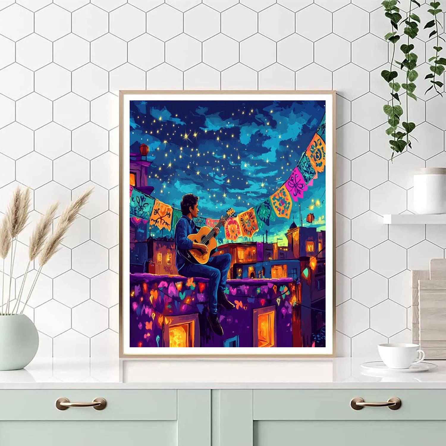 Miguel Rivera Rooftop Guitar Star Serenade Numbered painting kits